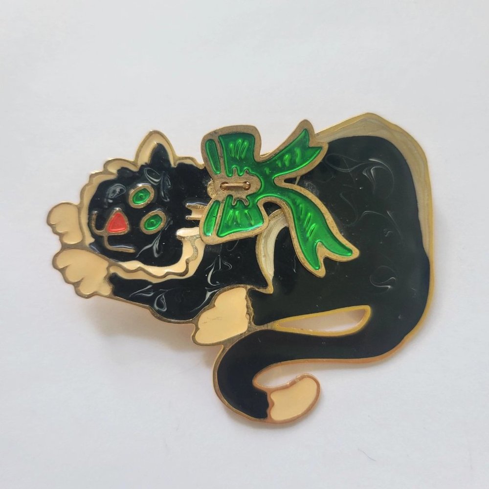 Vintage Brooch Pin Kitty Black Cat